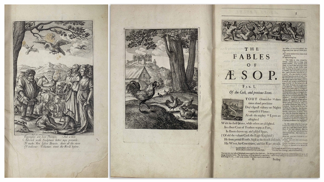 ''The Fables of Aesop'' 1668 Second Edition, With Over 80 Engraved Plates Illustrating the Fables -- Large Folio Measures 11'' x 16.5''